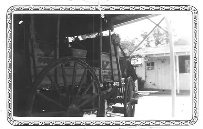 Horse drawn wagon near cattle barn at Hal Wallis' home 1942