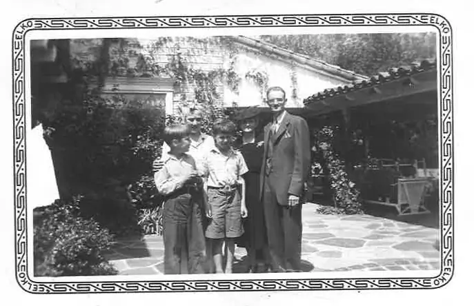 Brent Wallis, Louise Fazenda near porch at Wallis estate 1942 where Louis Armstrong Middle School is now