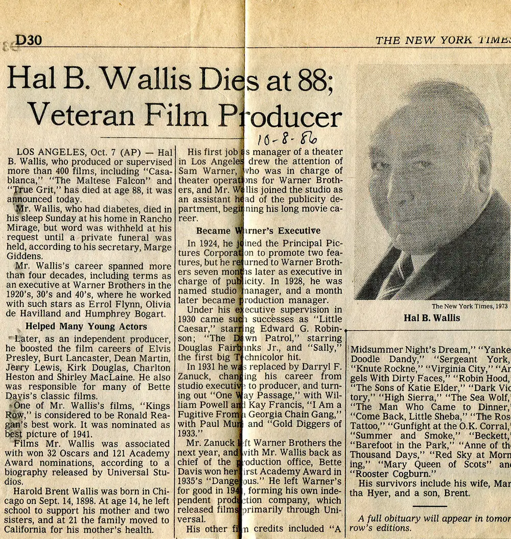 Hal Wallis dies at 88