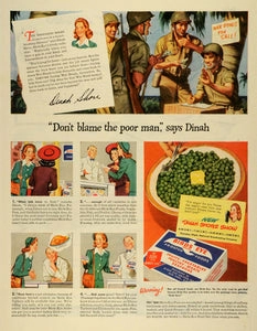 1944 Ad Birds Eye Snider Frosted Food Products Peas Soldiers WWII Dinah LF4