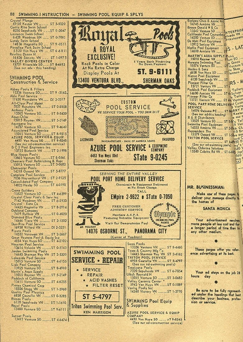 Anthony Pools 1962 Sherman Oaks phonebook
